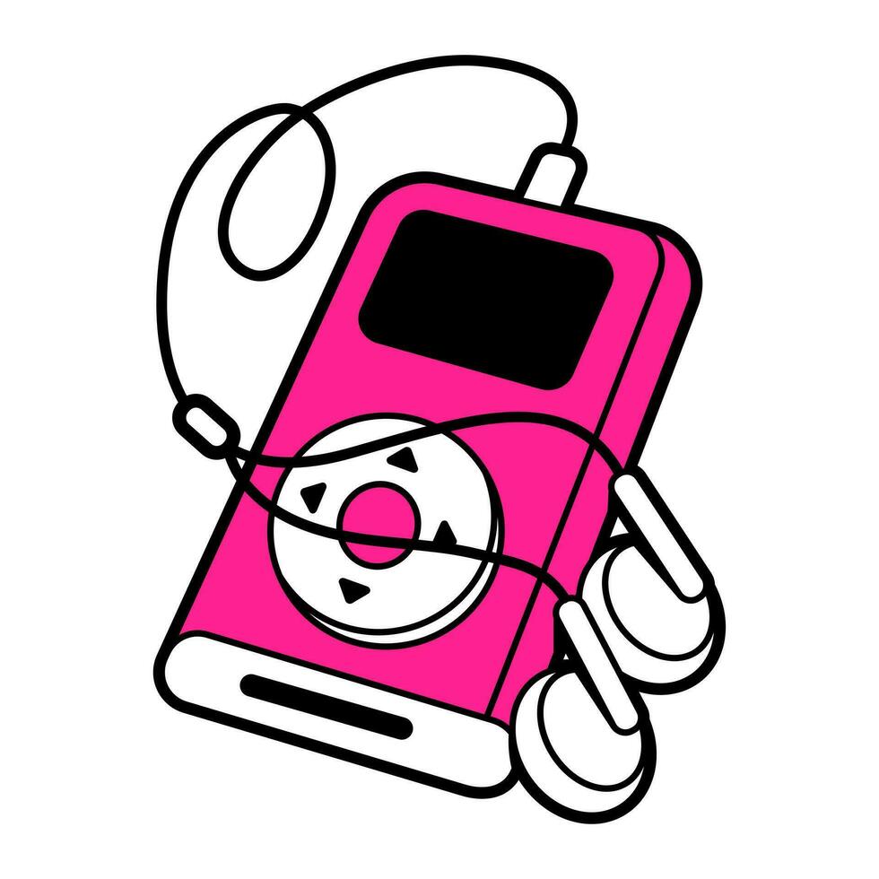 Flat vector illustration of old gadget, 00s elements. Pink retro phone clamshell.