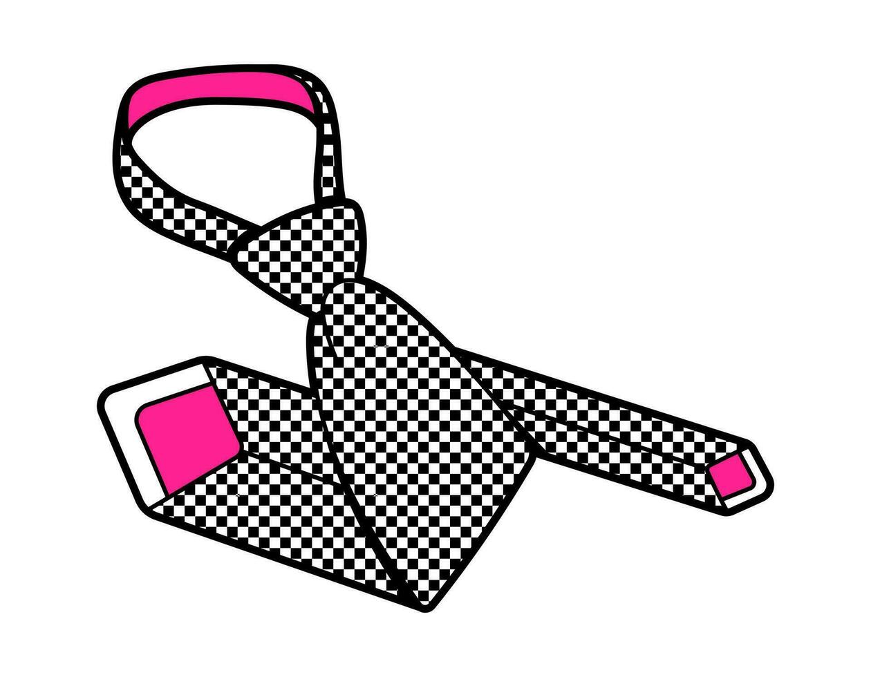 A 2000s trendy emo goth tie. Flat vector illustration, hand drawn. Aesthetics, 00s. Pink and black