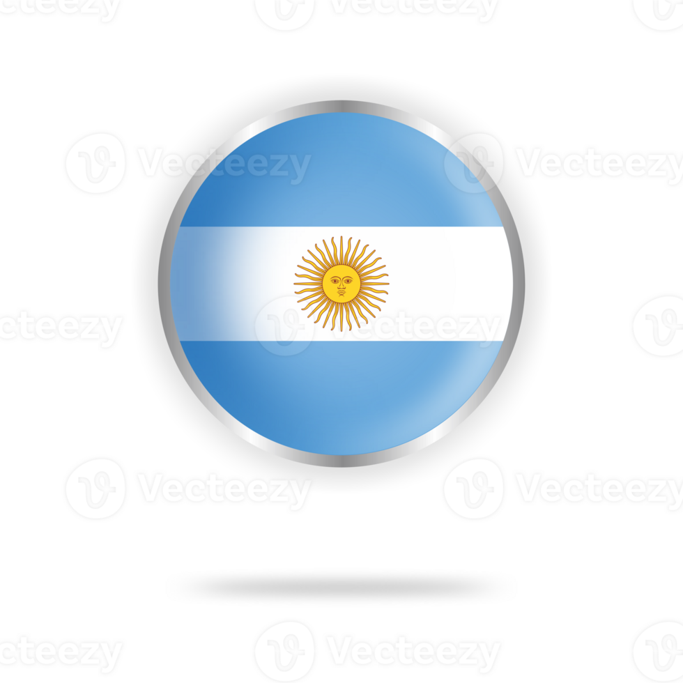 Argentina flag circle design with transparent background silver frame png