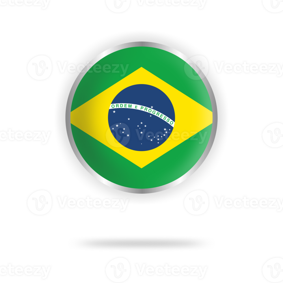 Brazil flag circle design with transparent background silver frame png