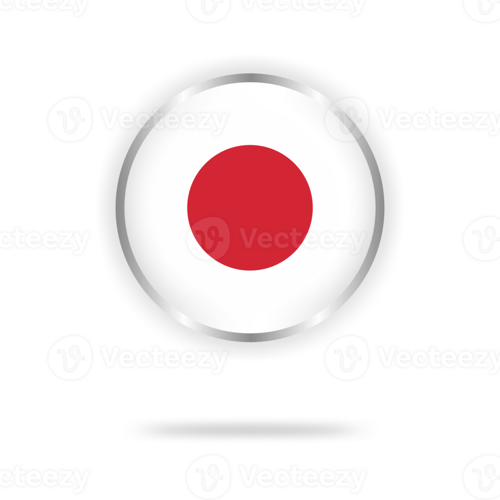 Japan flag circle design with transparent background silver frame png