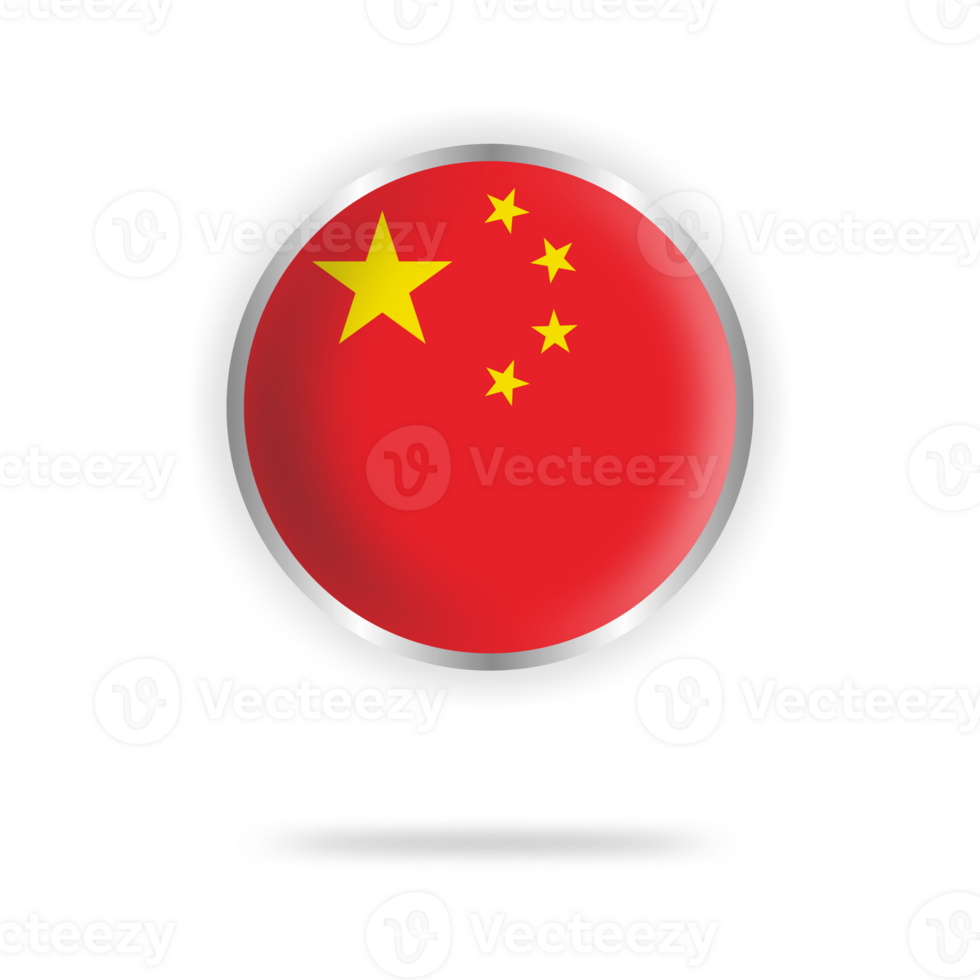 China flag circle design with transparent background silver frame png