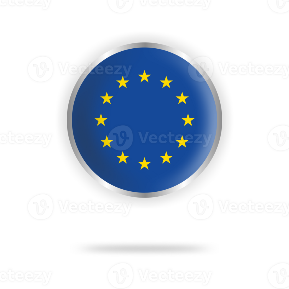 European union flag circle design with transparent background silver frame png