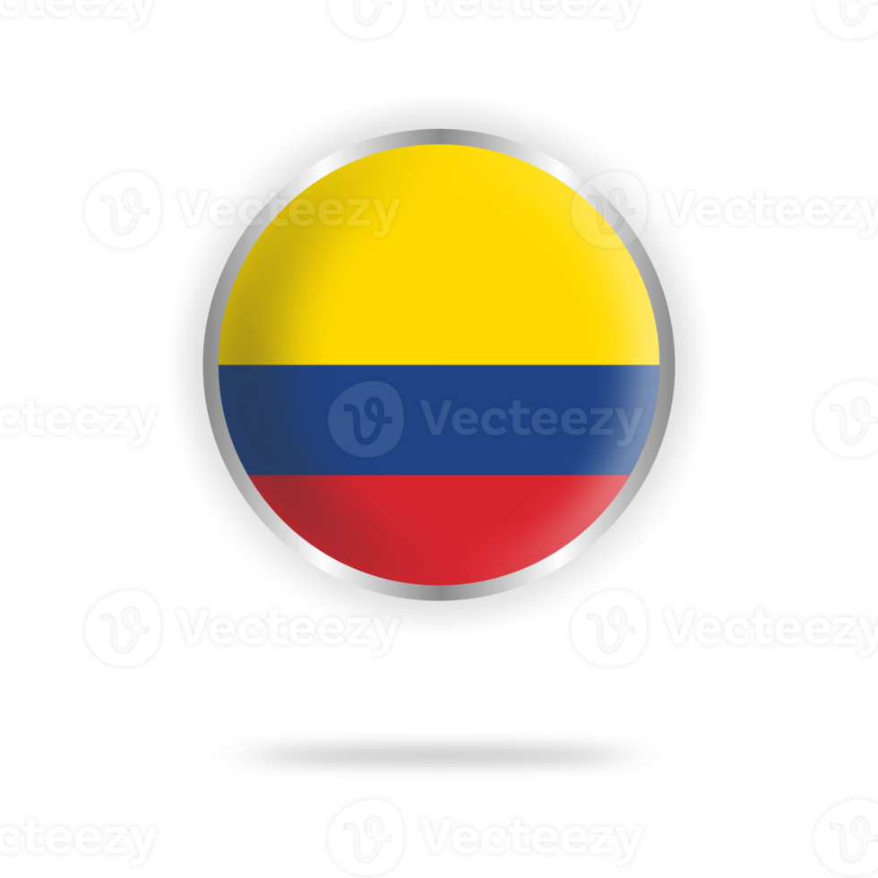 Colombian flag circle design with transparent background silver frame png