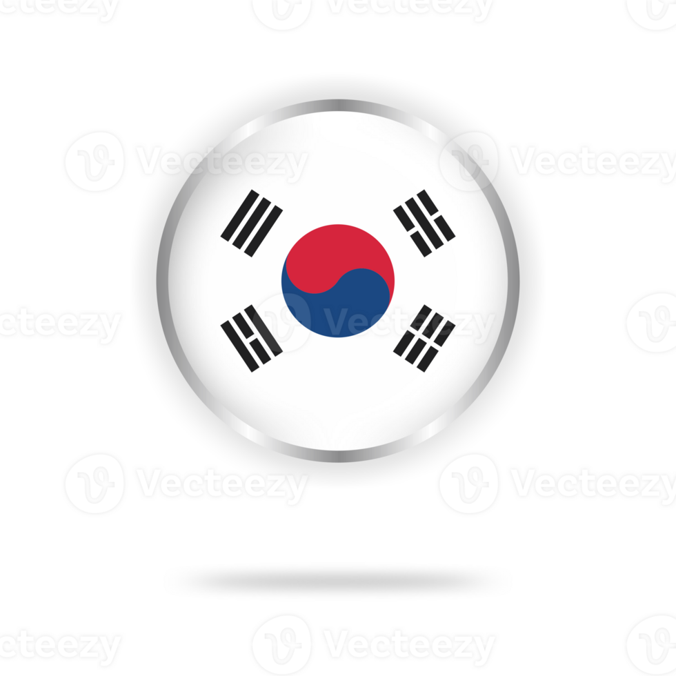 south korea flag circle design with transparent background silver frame png