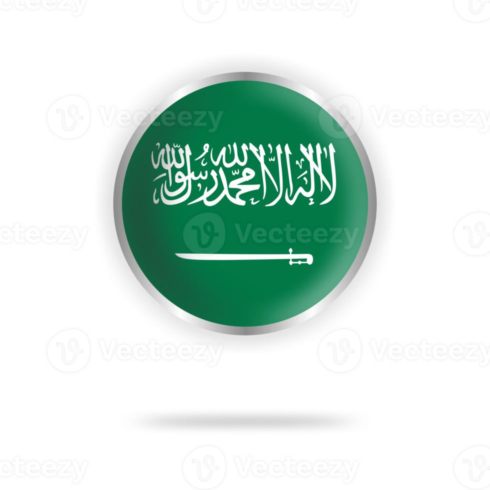 saudi arabia flag circle design with transparent background silver frame png