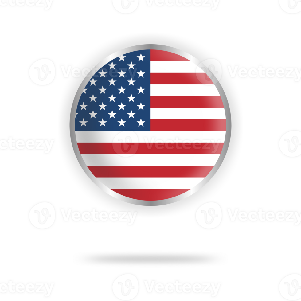 united states flag circle design with transparent background silver frame png