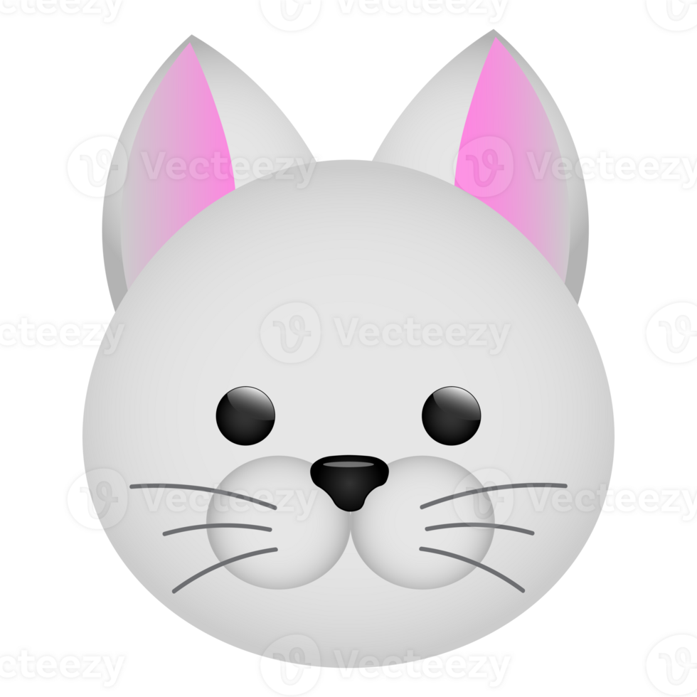 Cute cartoon white cat head png