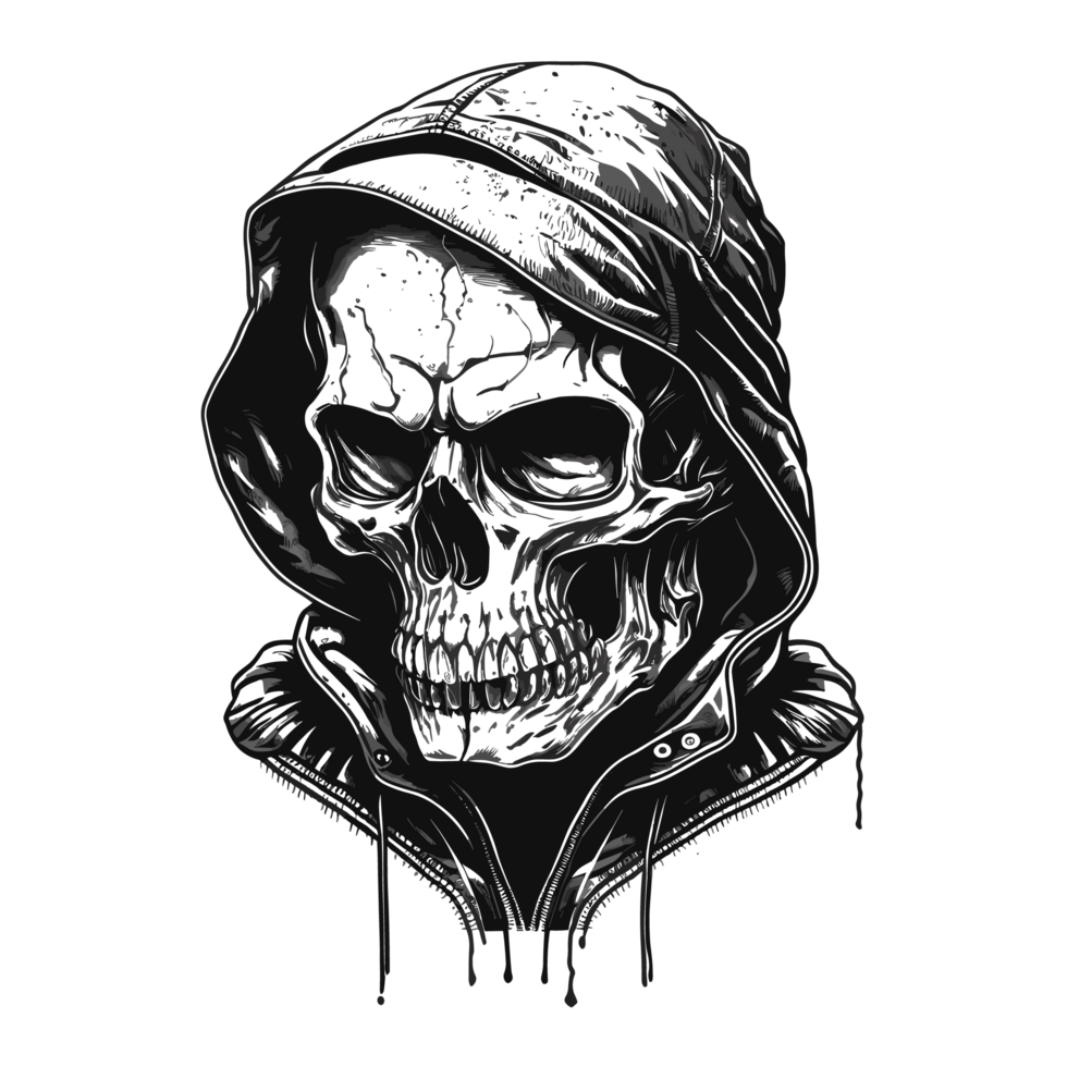 Skull in Hoodie Silhouette - png