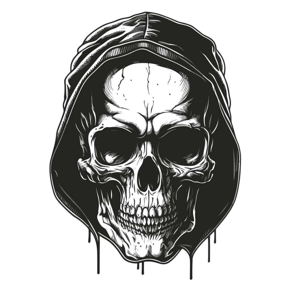 Skull in Hoodie Silhouette - png
