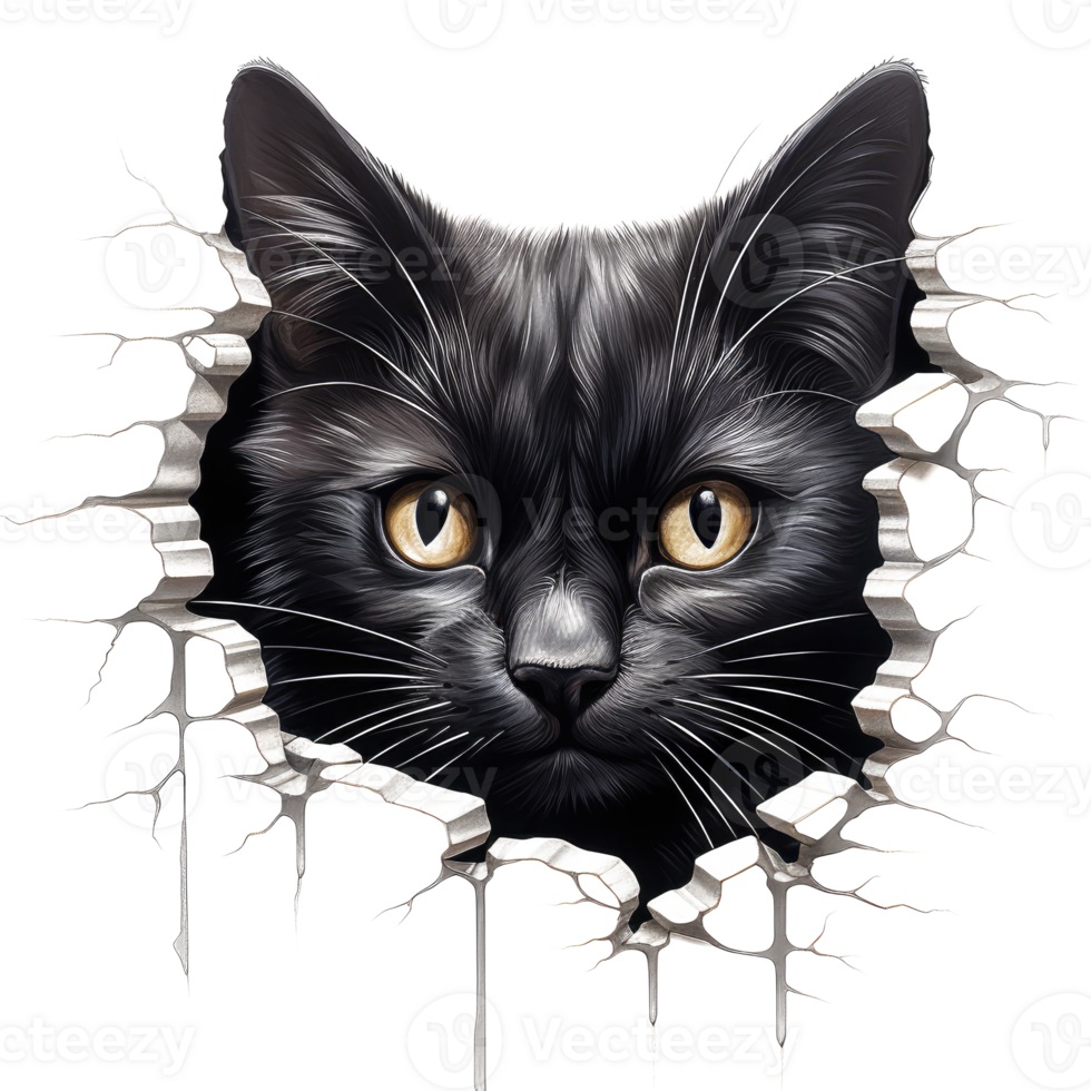 Black Cat Peeking Out From Wall - Generative Ai png