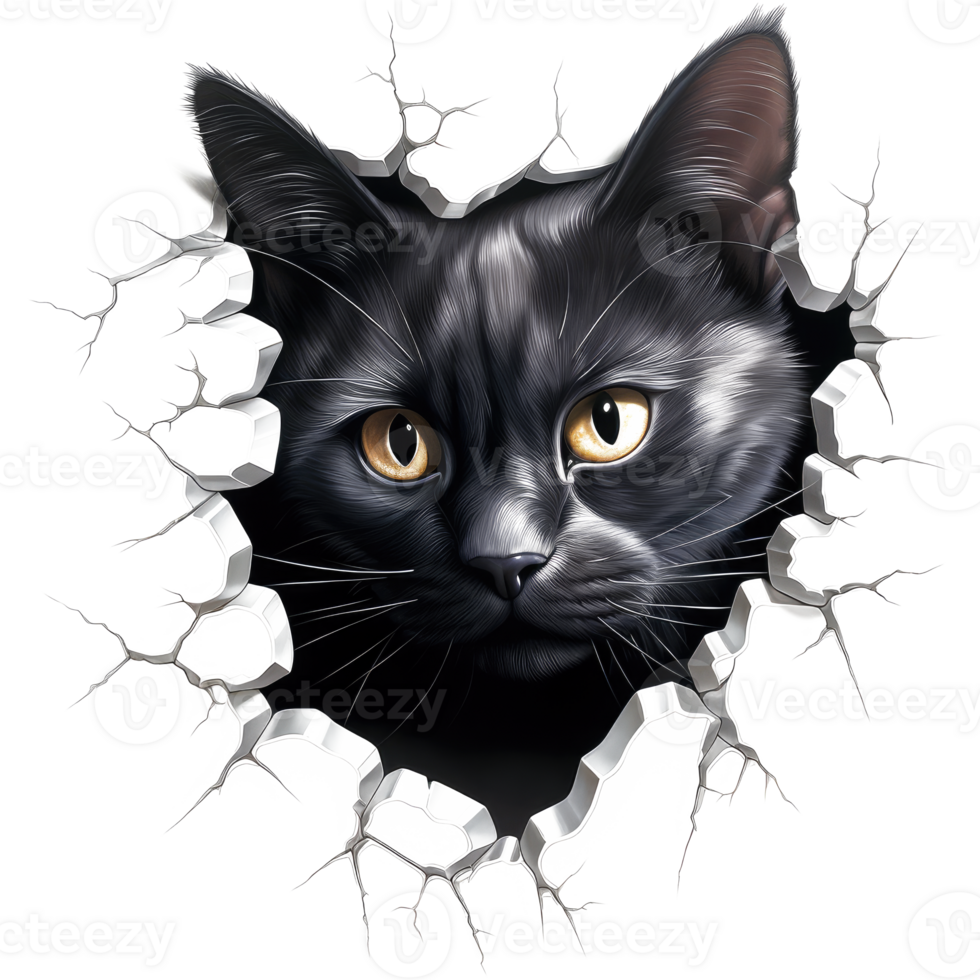 Black Cat Peeking Out From Wall - Generative Ai png