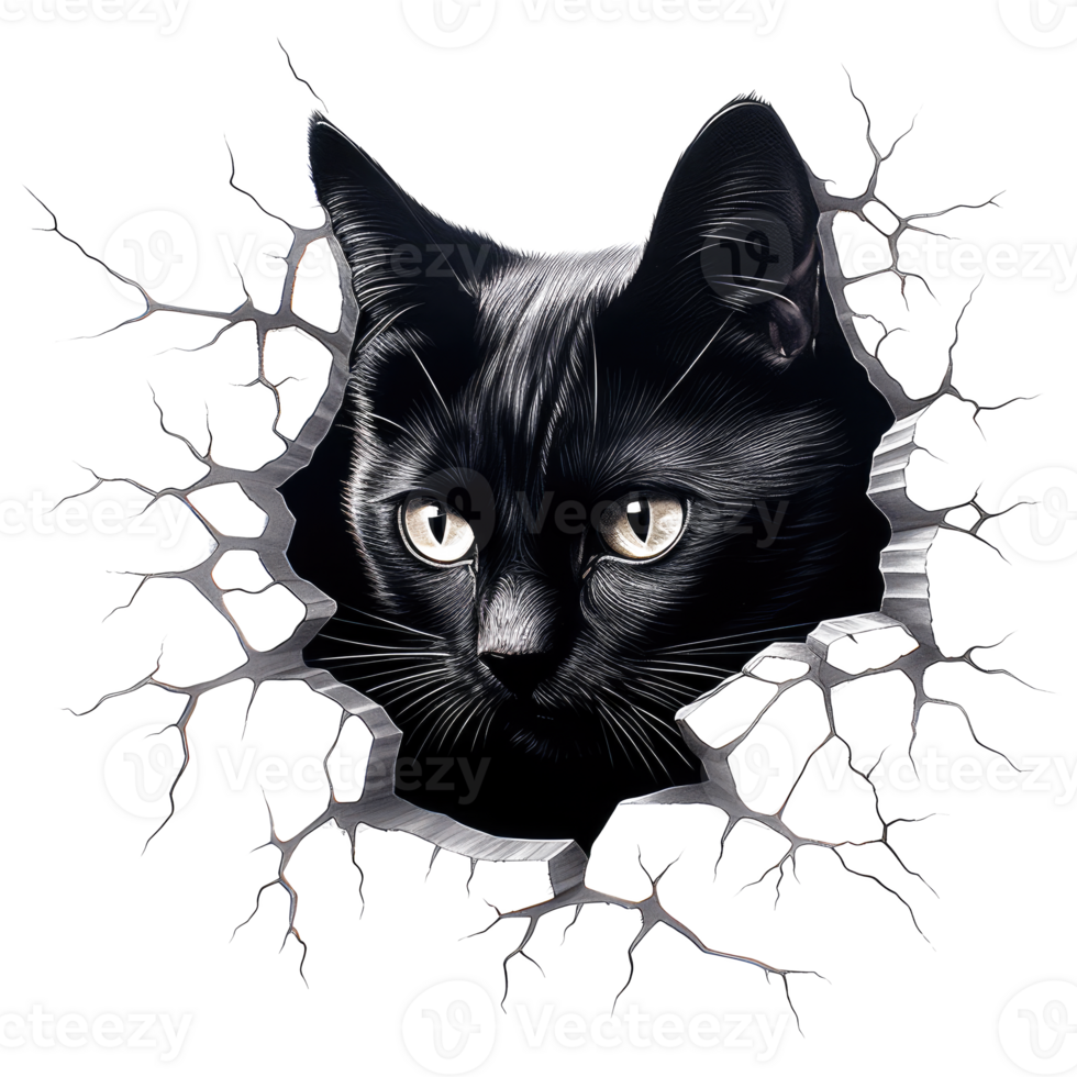 Black Cat Peeking Out From Wall - Generative Ai png