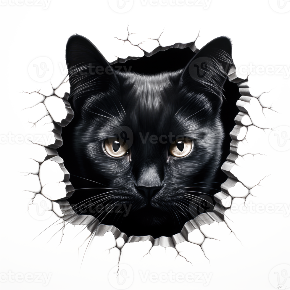 Black Cat Peeking Out From Wall - Generative Ai png