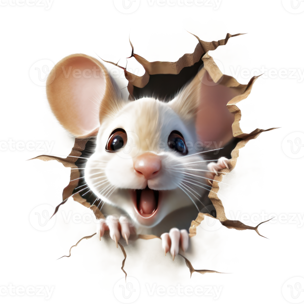 Beautiful Mouse Peeking Out From Broken Wall - Generative Wall png