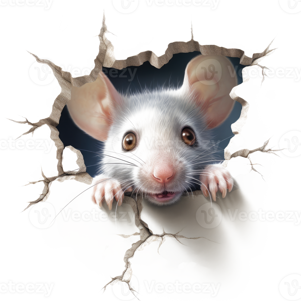 Beautiful Mouse Peeking Out From Broken Wall - Generative Wall png