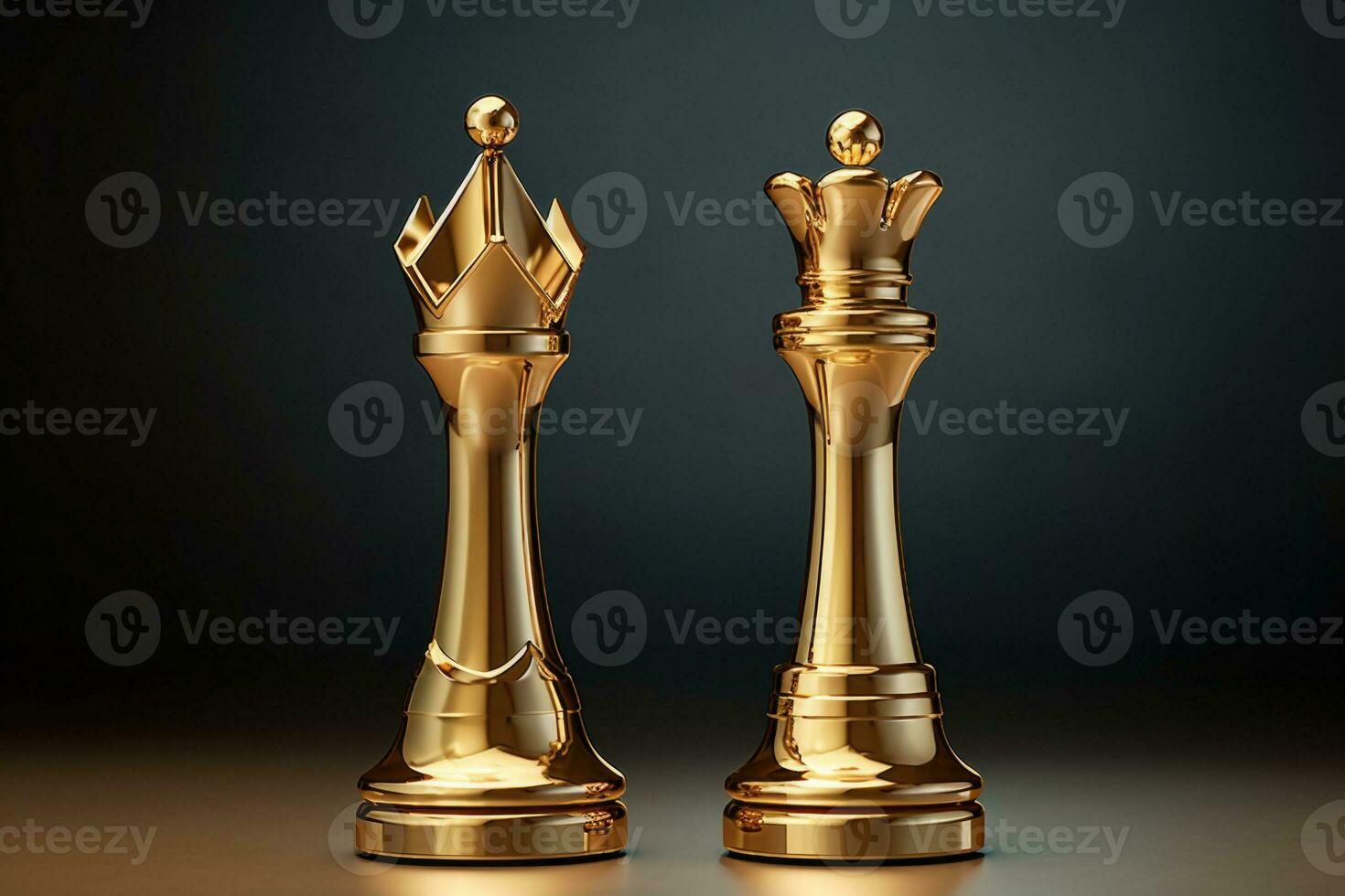 Golden king and queen chess piece. Concept for business competition and strategy. Generative AI photo