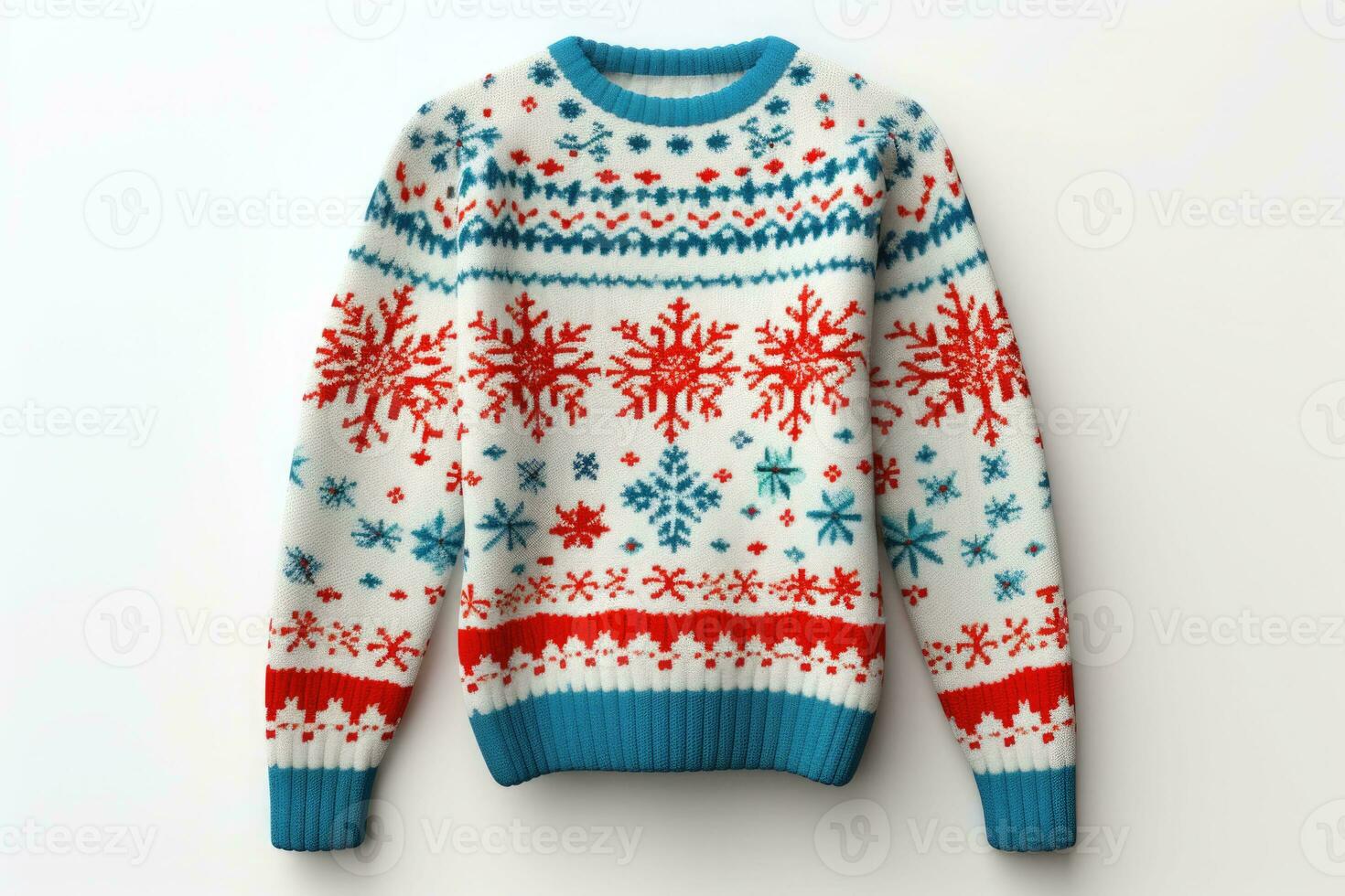 Warm christmas ugly sweater on white background. AI generated photo