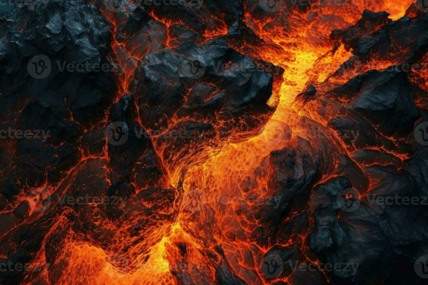 Close up of a lava flow of volcano. Generative AI photo