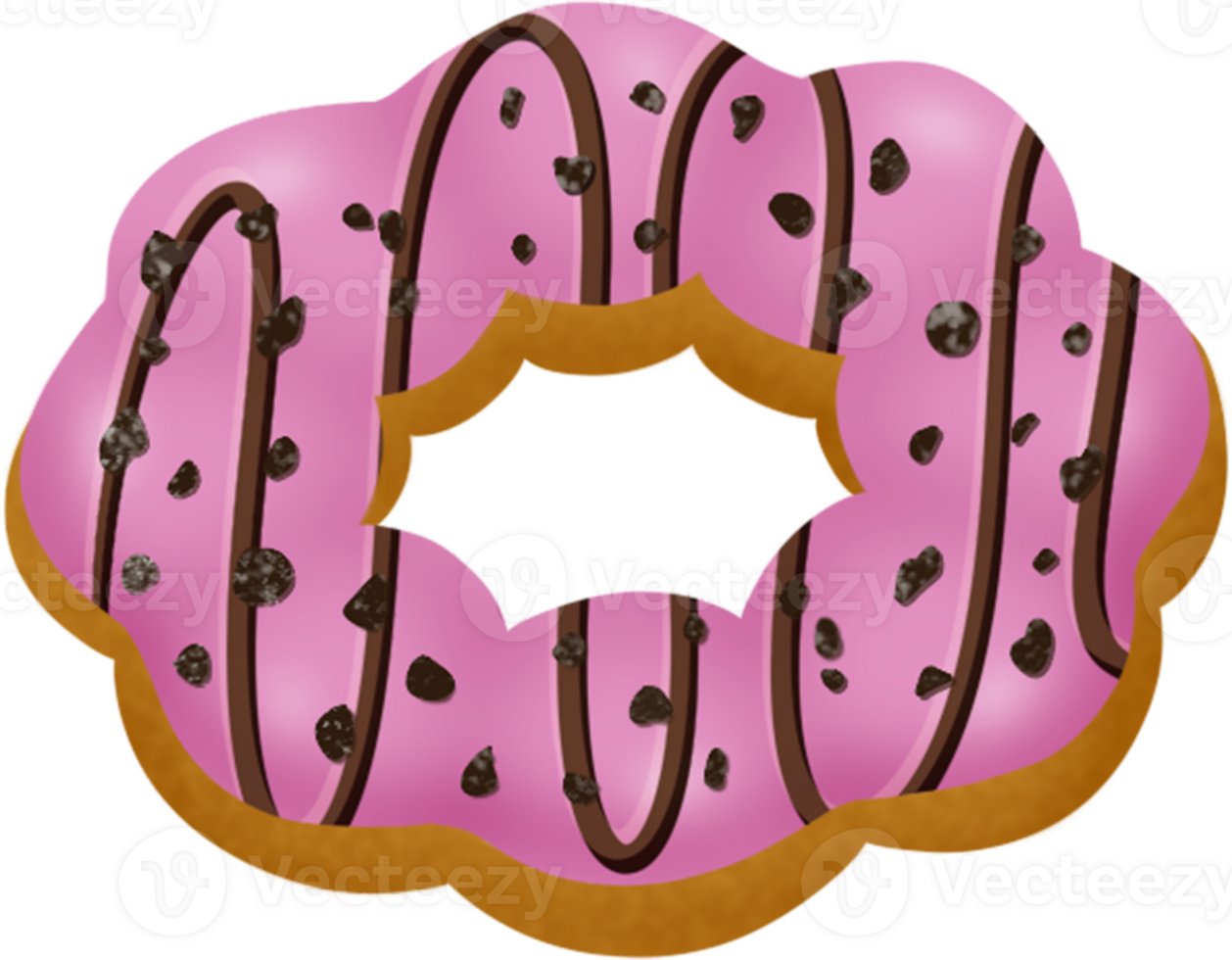 strawberry pon de ring with chocolate and Oreo, mochi donut, strawberry flavour png