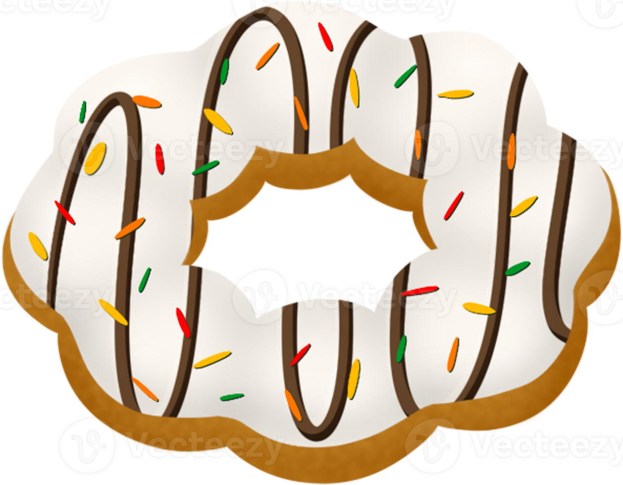 white chocolate pon de ring with sprinkles and chocolate sauce , mochi donut png
