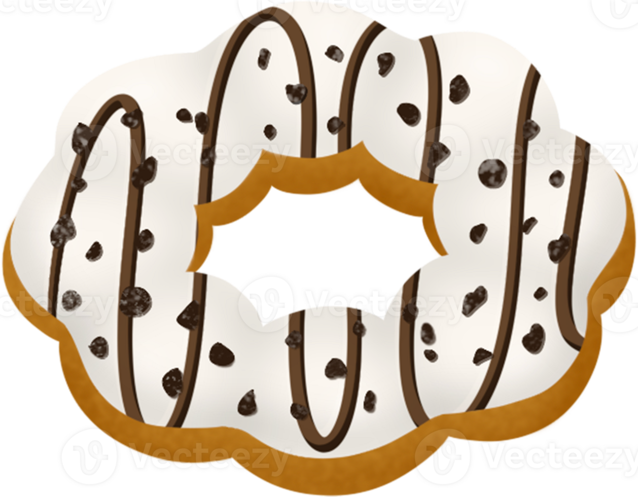 white chocolate pon de ring with Oreo and chocolate sauce , mochi donut png
