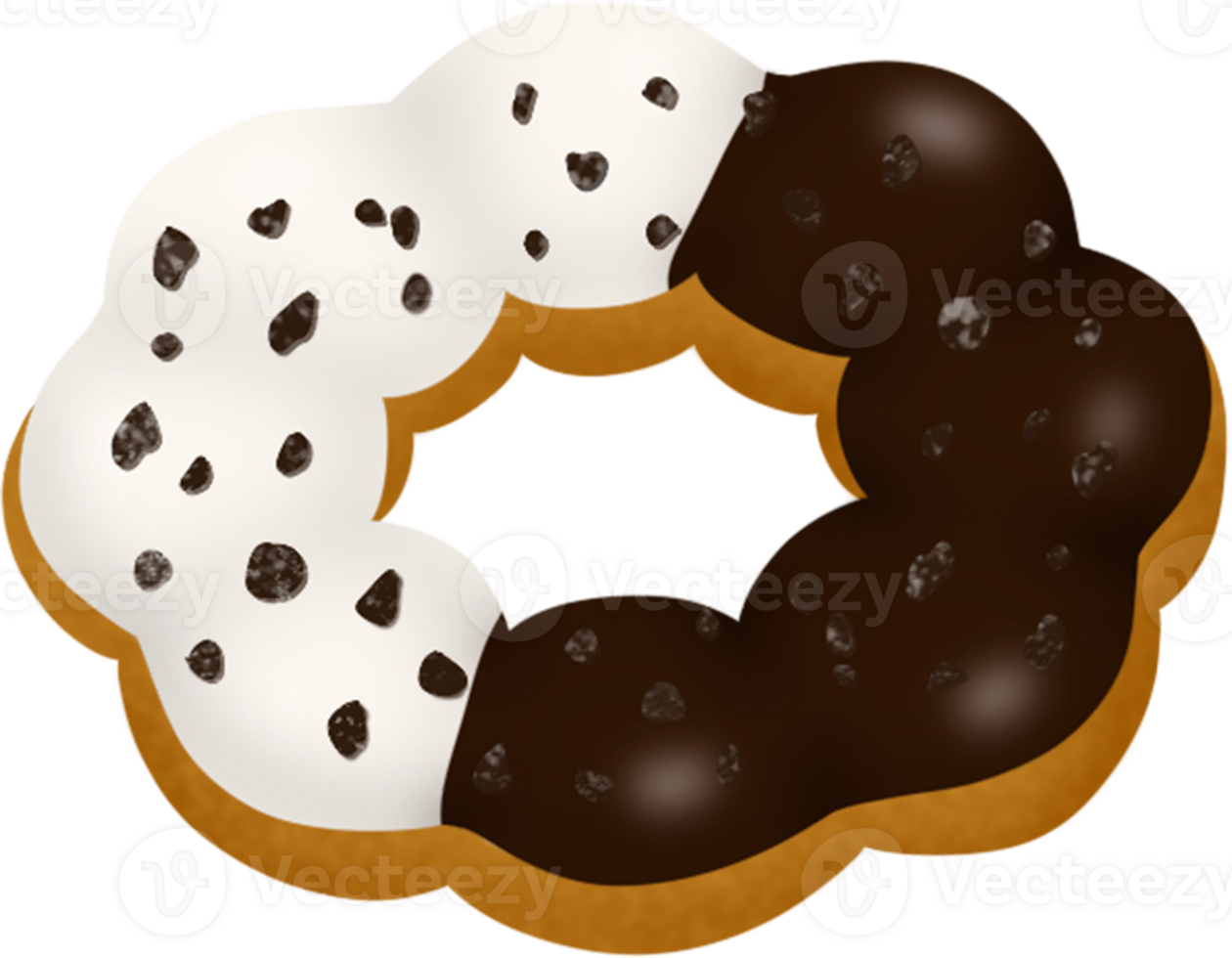 half chocolate and white chocolate pon de ring with oreo, mochi donut png