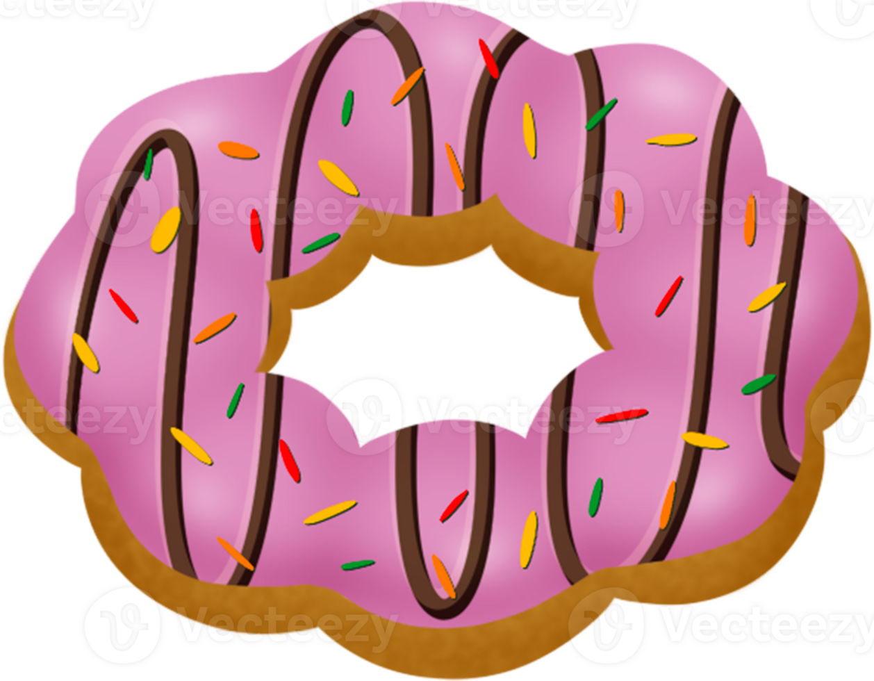 strawberry pon de ring with chocolate and sprinkles, mochi donut, strawberry flavour png
