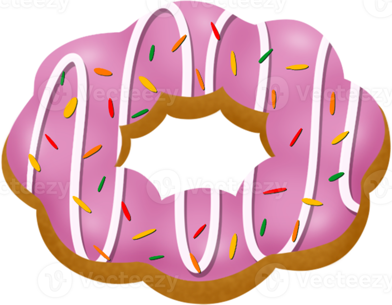 strawberry pon de ring with white chocolate and sprinkles, mochi donut, strawberry flavour png