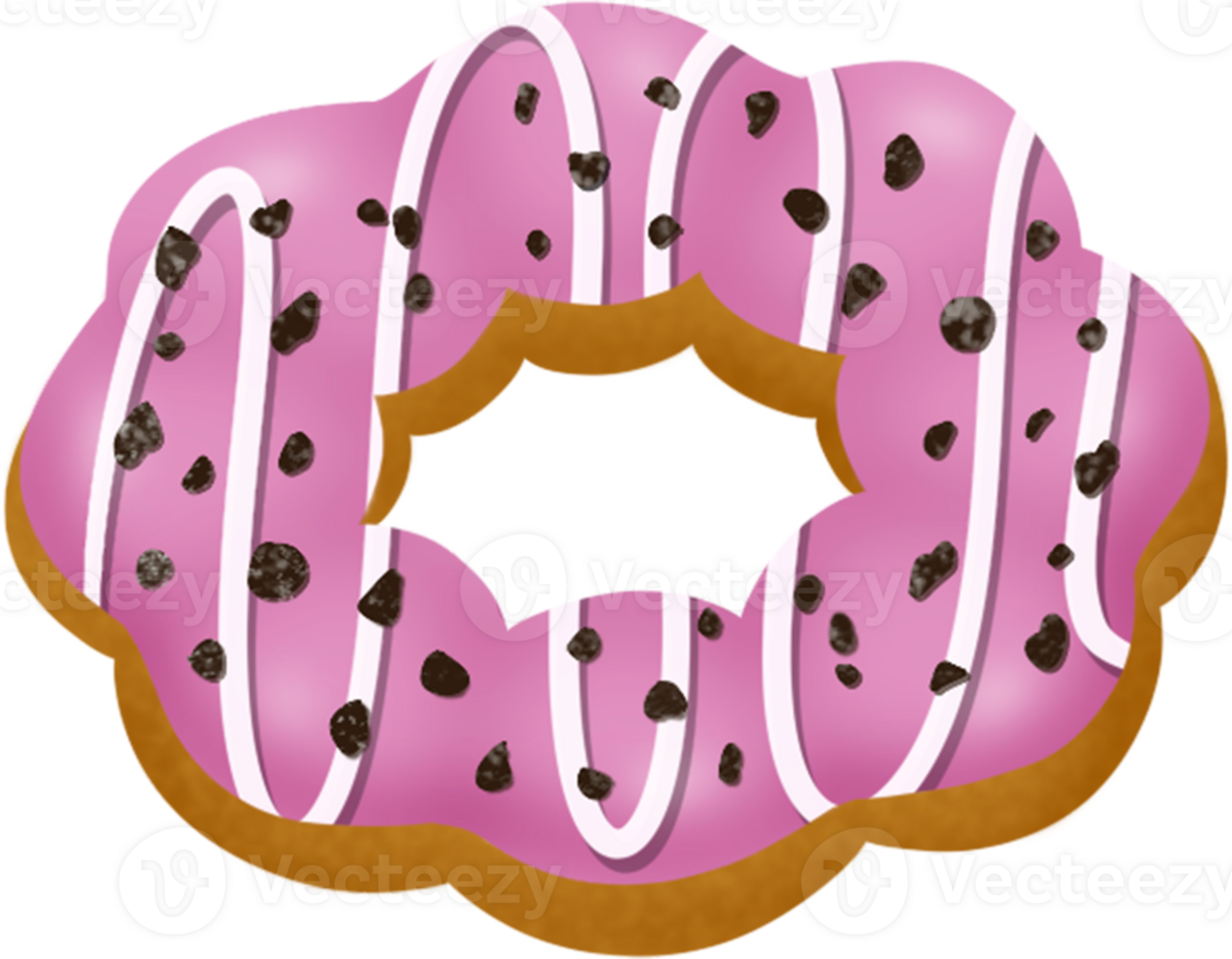 strawberry pon de ring with white chocolate and Oreo, mochi donut, strawberry flavour png