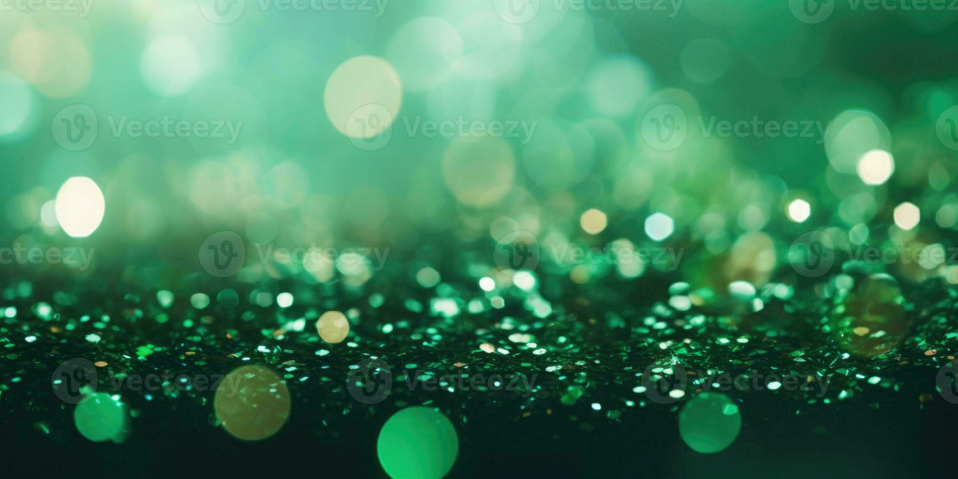 Bokeh background in green in the style of confetti like dots. Glitter and diamond dust. AI generated photo