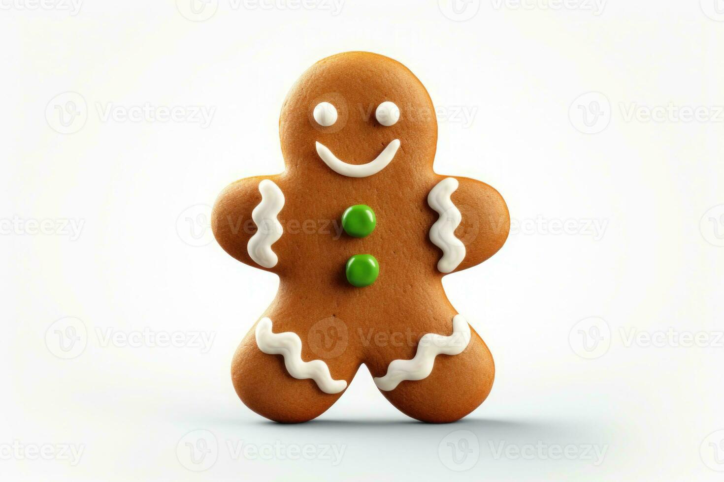 Smiling cookie gingerbread man on white background. AI generated photo