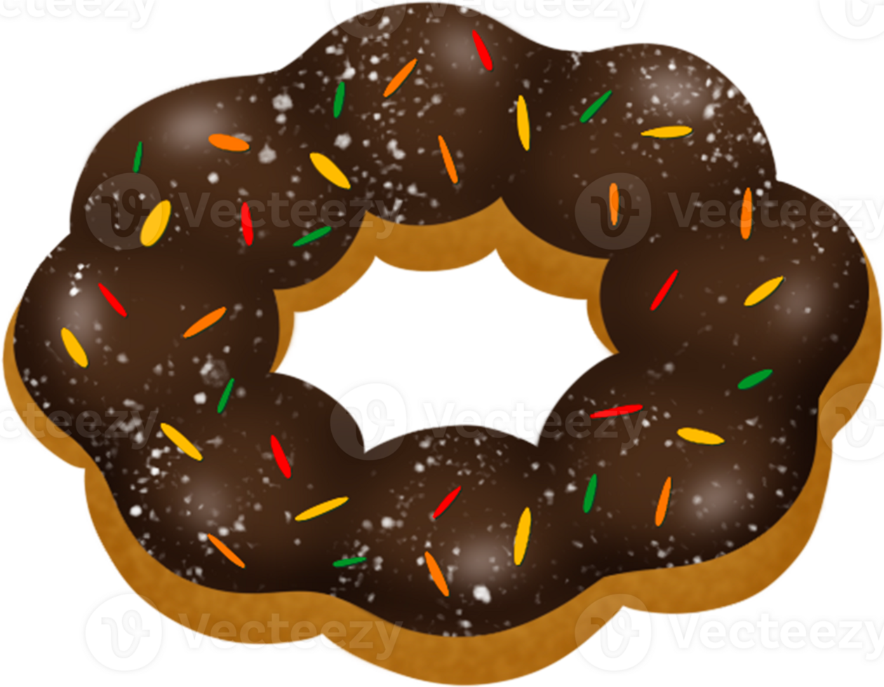chocolate donut, chocolate pon de ring with icing and sprinkle, mochi donut png