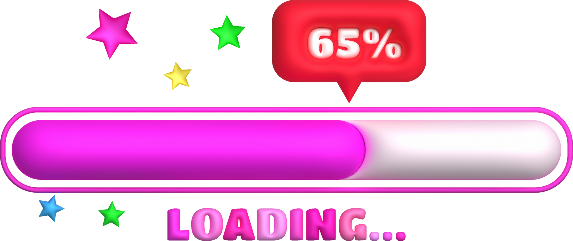 Loading bar and progress visualization 65 percent Loading Status Collection Web design elements. 3d illustration. png