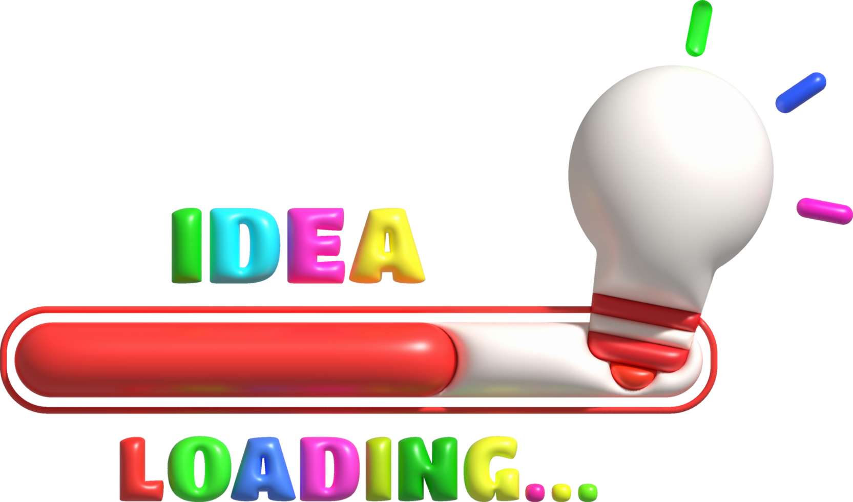 Loading bar and progress visualization of light bulb symbol concept. Loading status collection Web design elements. 3d illustration. png