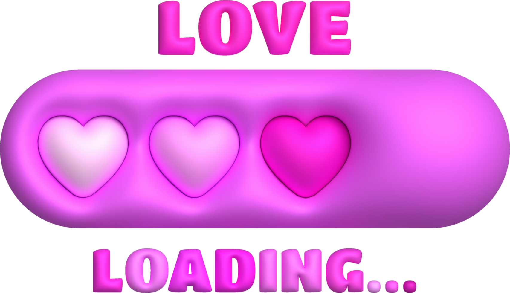 Loading bar and heart-shaped progress visualization Loading status collection Web design elements. 3d illustration. png