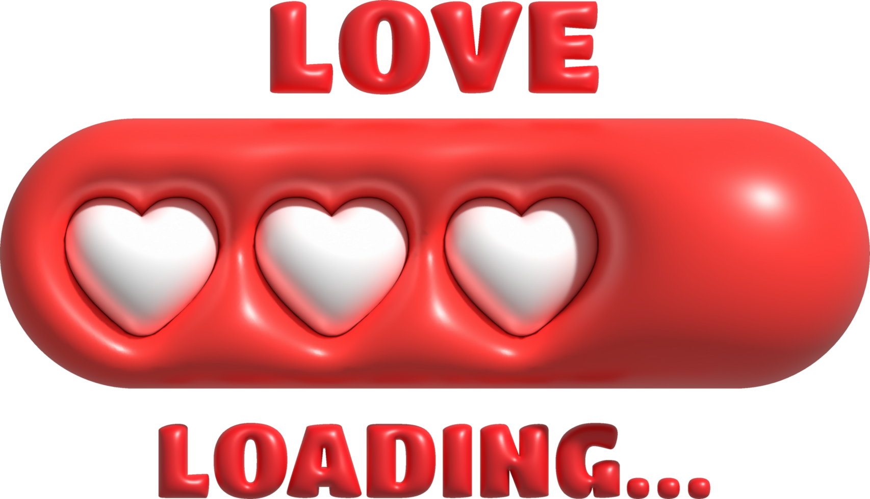 Loading bar and heart-shaped progress visualization Loading status collection Web design elements. 3d illustration. png