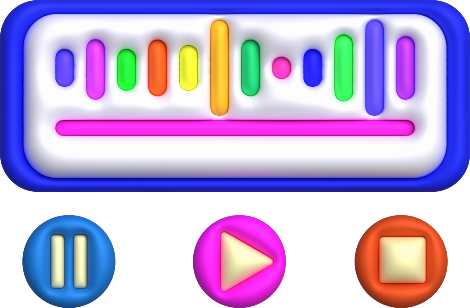 3D illustration Dynamic sound wave, radio frequency modulation, music play button, music pause button. png