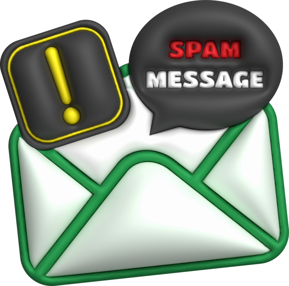 3D illustration. Mail, notification email and virus. Spam email pop-up warning. png