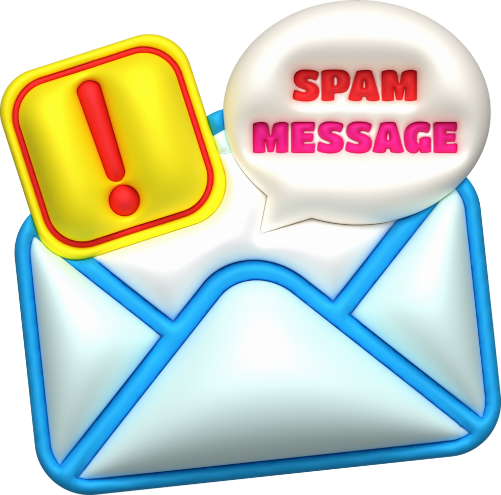 3D illustration. Mail, notification email and virus. Spam email pop-up warning. png