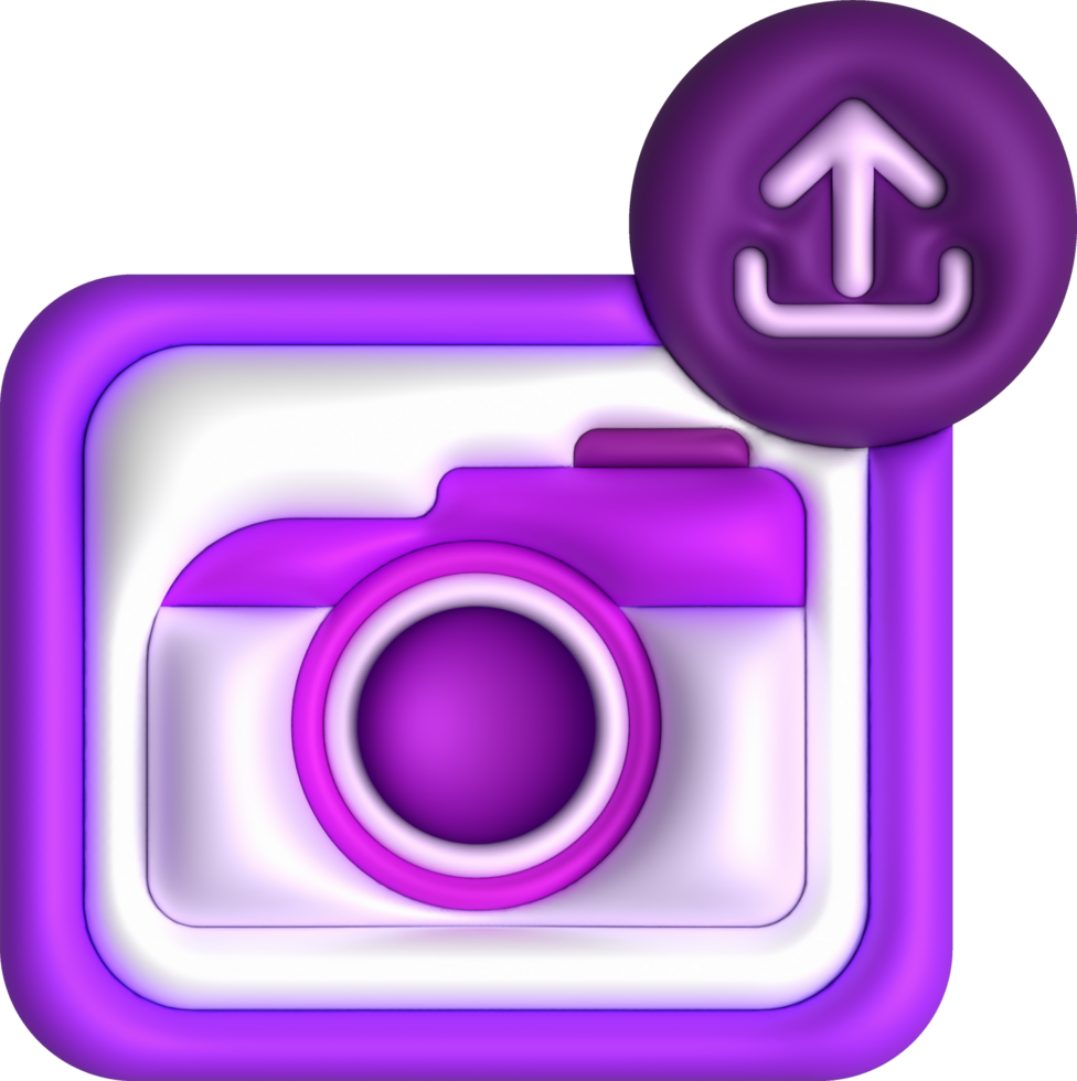 3d illustration icon upload image data in camera data loading symbol. png