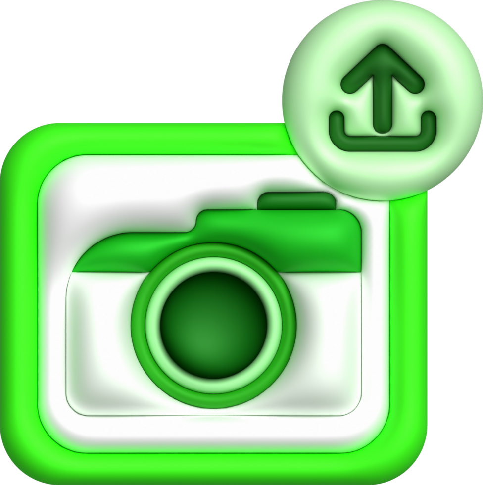 3d illustration icon upload image data in camera data loading symbol. png