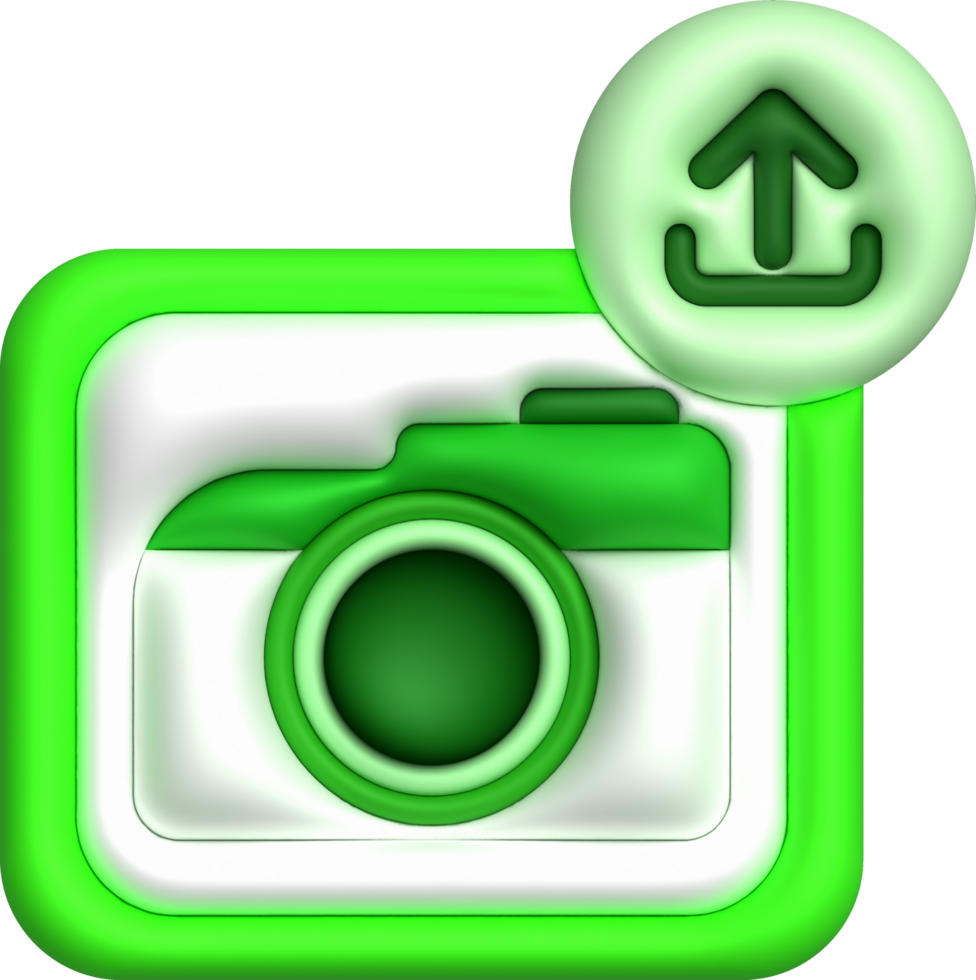 3d illustration icon upload image data in camera data loading symbol. png