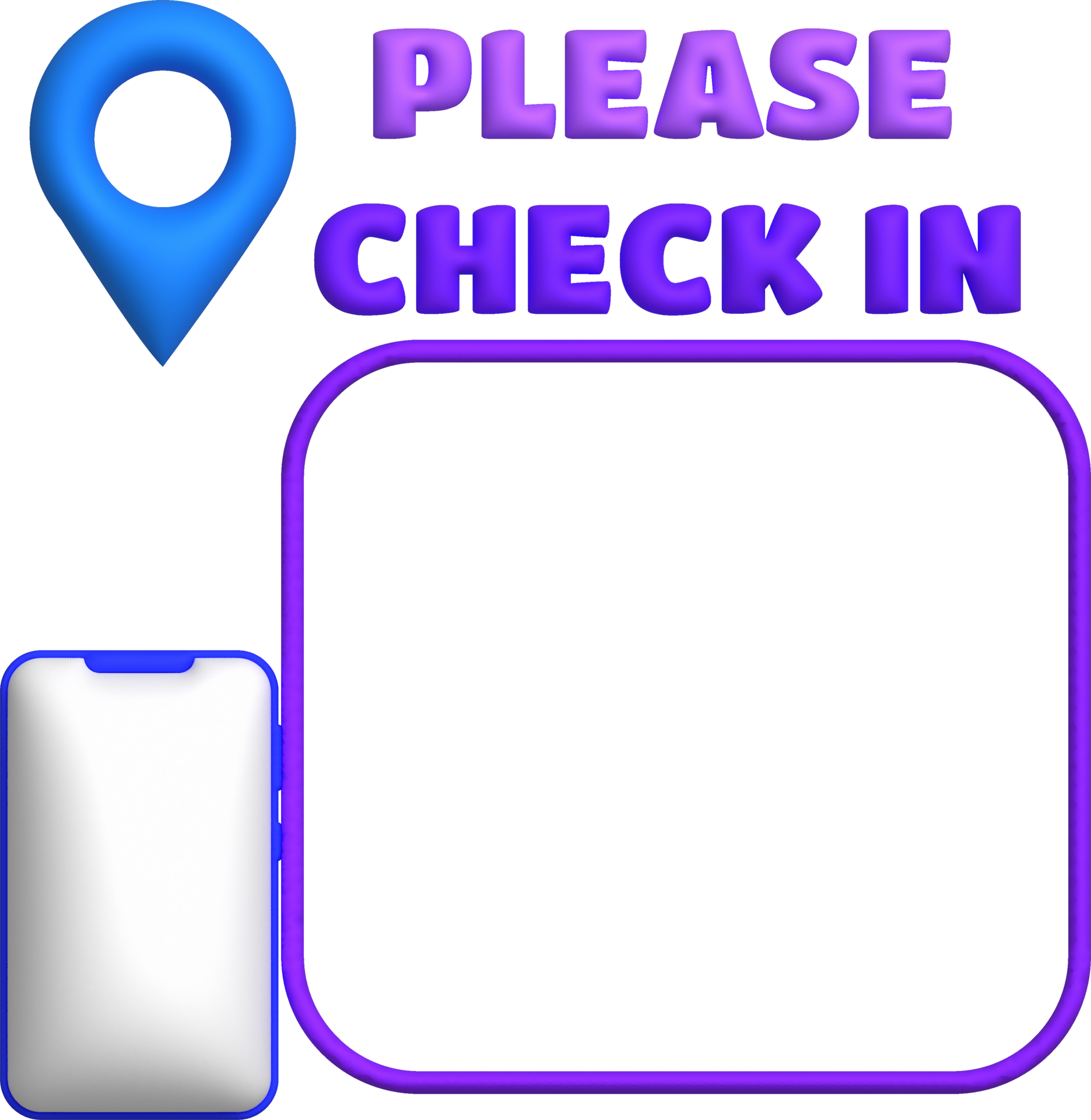 3d illustration qr code frame mobile phone and an icon to check in