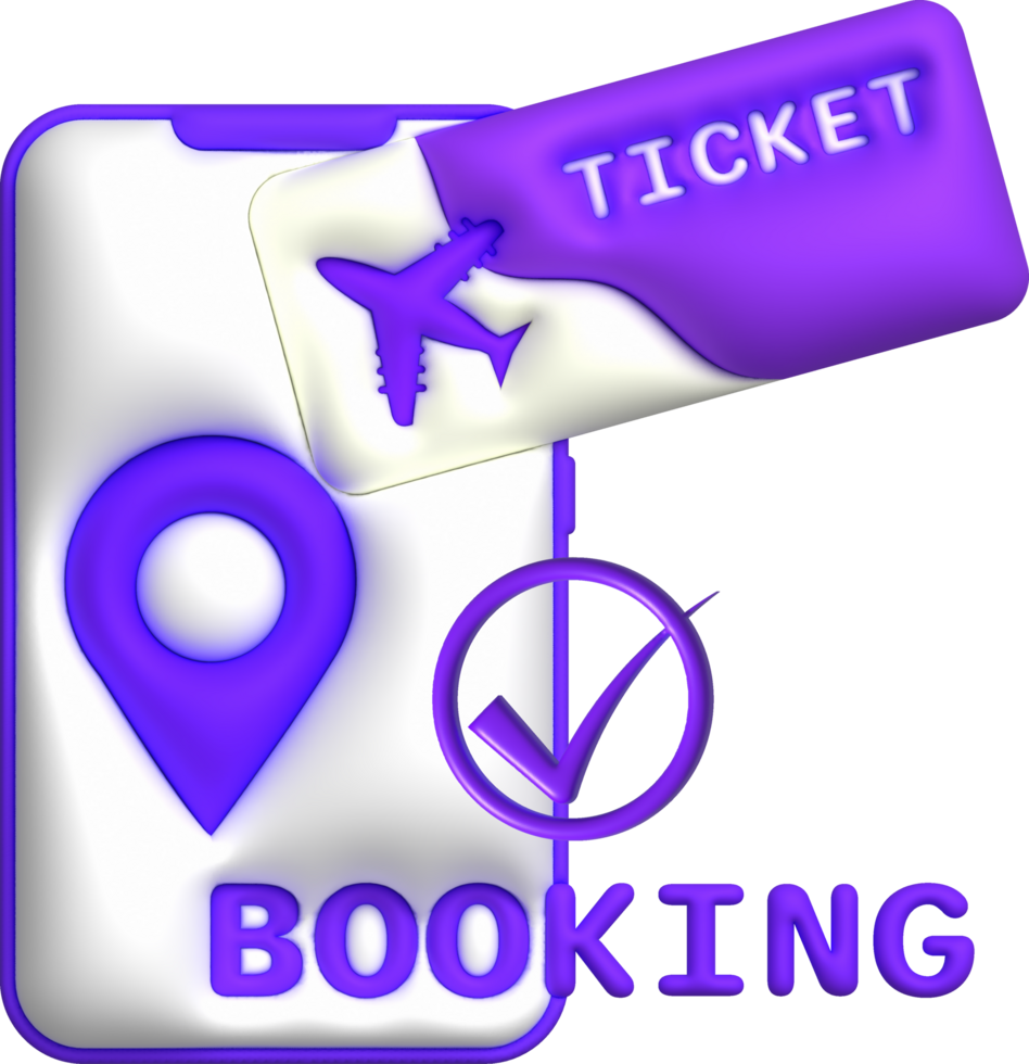 3d illustration. Check-in location, book a flight ticket on the phone online png
