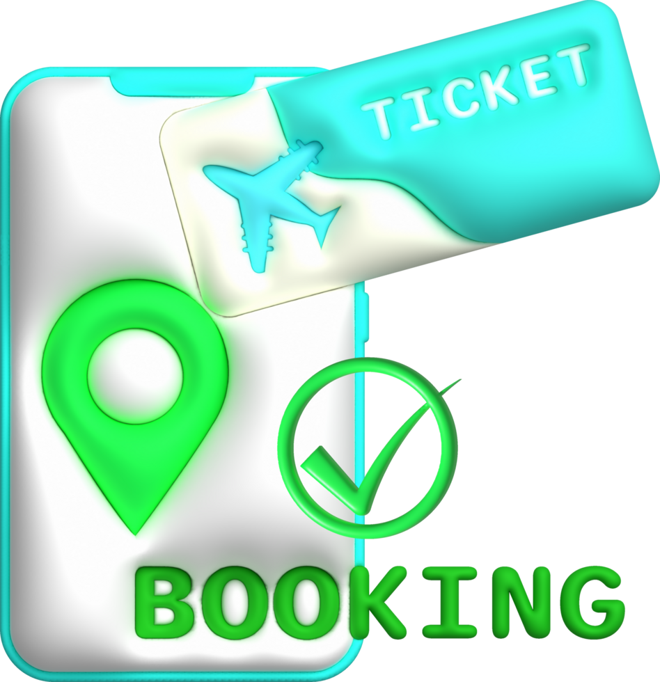 3d illustration. Check-in location, book a flight ticket on the phone online png