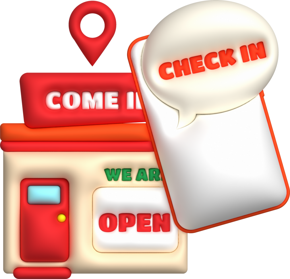 3D illustration. Check-in at a shop that travels on the phone online png