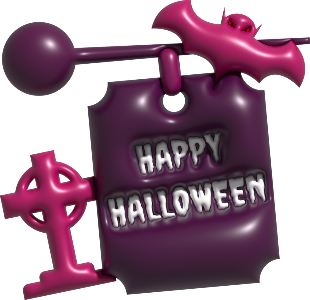 3d illustration. Tombstone, signpost and bat for Halloween. Halloween elements for design. png