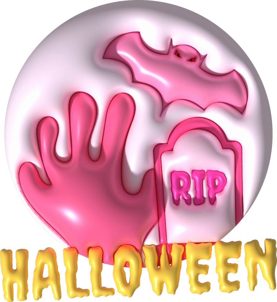 3D illustration. Hand rising from the grave icon for Halloween, bat. Halloween elements for design. png