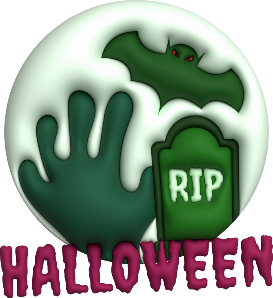 3D illustration. Hand rising from the grave icon for Halloween, bat. Halloween elements for design. png